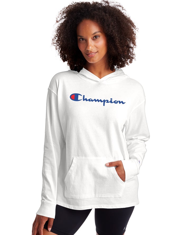 Sudadera Con Capucha Champion Mujer - Midweight Jersey Script Logo ( Blancas ) 7043592-PW